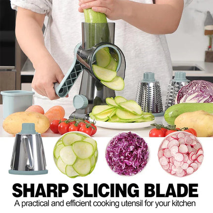 3-in-1 Rotary Cheese Grater – Versatile Manual Vegetable Slicer & Nut Grinder (Blue)