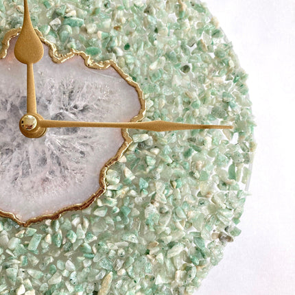 10" Diameter Large Light Green Crystal With White Agate Wall Clock