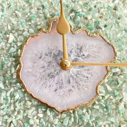 10" Diameter Large Light Green Crystal With White Agate Wall Clock