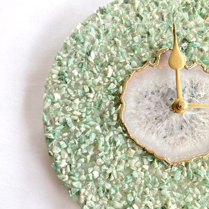 10" Diameter Large Light Green Crystal With White Agate Wall Clock